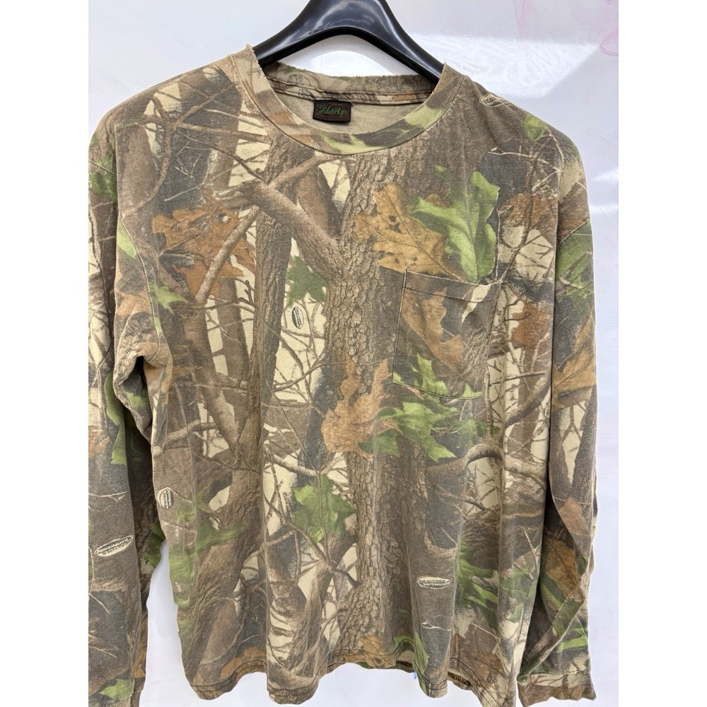 VTG Liberty T Shirt Mens Large 90s Camouflage Timber Camo Realtree Long Sleeve*